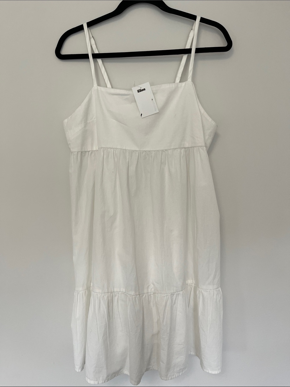 NWT Abound Women’s Dress Large White Cotton Tier Mini Flowy Lightweight As Is